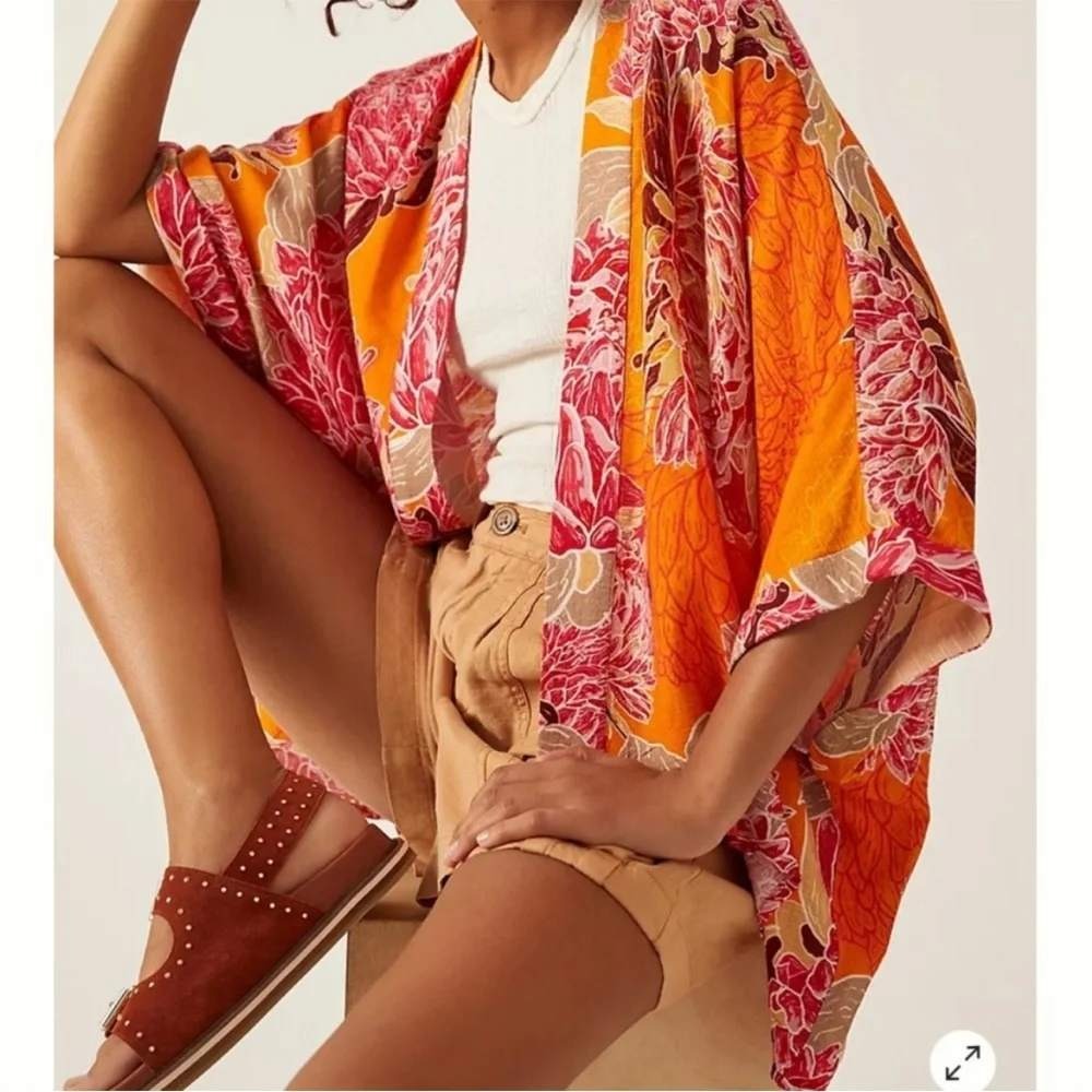 Anthropologie Bl^nk London Floral Kimono Top Pink Orange One Size